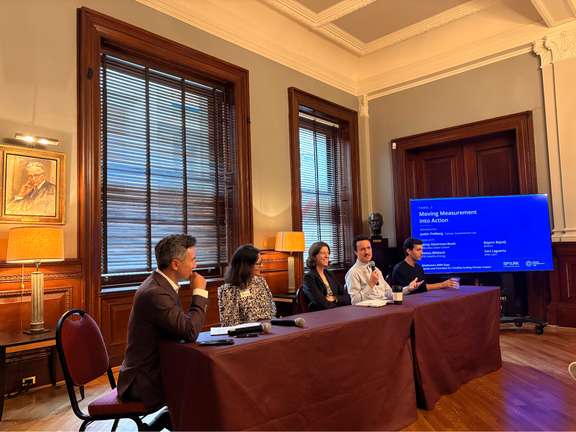 Panelists from the Carbon Containment Lab, BeZero, PSE Healthy Energy, Columbia Sabin Center, and Mitti Labs discuss moving methane measurement into action during the New York Climate Week event.